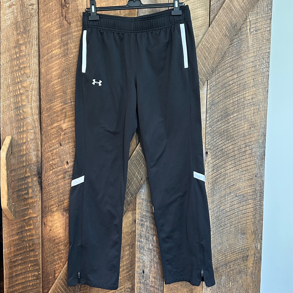 Under Armour Black Track Pants with White Stripes ~Loose fit ~Size Medium
